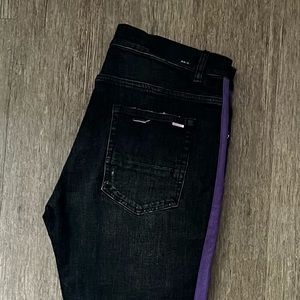 AMIRI Jean
Distressed La Purple and Gold Stripe
Size 34